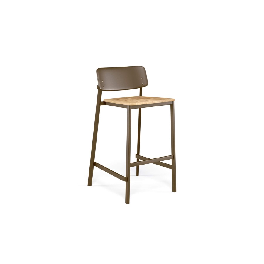 Selles ÉMEU | Tabouret De Bar De Jardin/Exterieur En Aluminium, Teck - Collection Shine