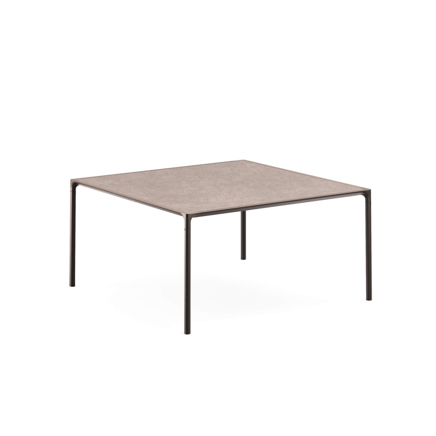 Les Tables ÉMEU | Table Carree De Jardin 8 Places Plateau En Gres Cerame / Exterieur En Aluminium - Collection Terramare