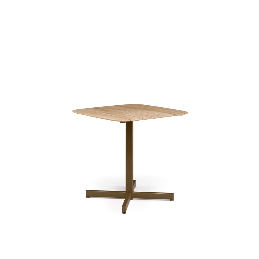 Les Tables ÉMEU | Table Carree De Jardin Plateau Teck 79X79 / Exterieur En Aluminium, Teck - Collection Shine