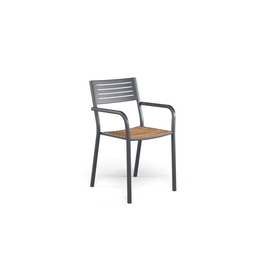 Chaises ÉMEU | Fauteuil De Jardin Avec Assise En Teck / Exterieur En Acier - Collection Segno